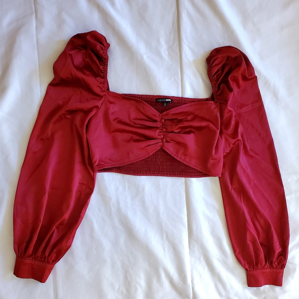 Burgundy Red Long Sleeve Crop Top